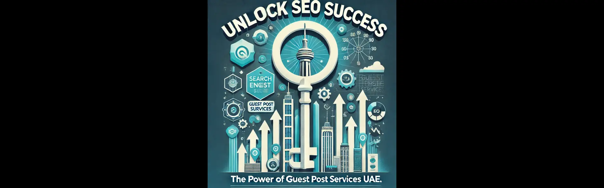 DALL·E 2024-10-19 11.13.52 - A blog title image with the text 'Unlock SEO Success_ The Power of Guest Post Services UAE.' The design should be modern and professional, focusing on (1)