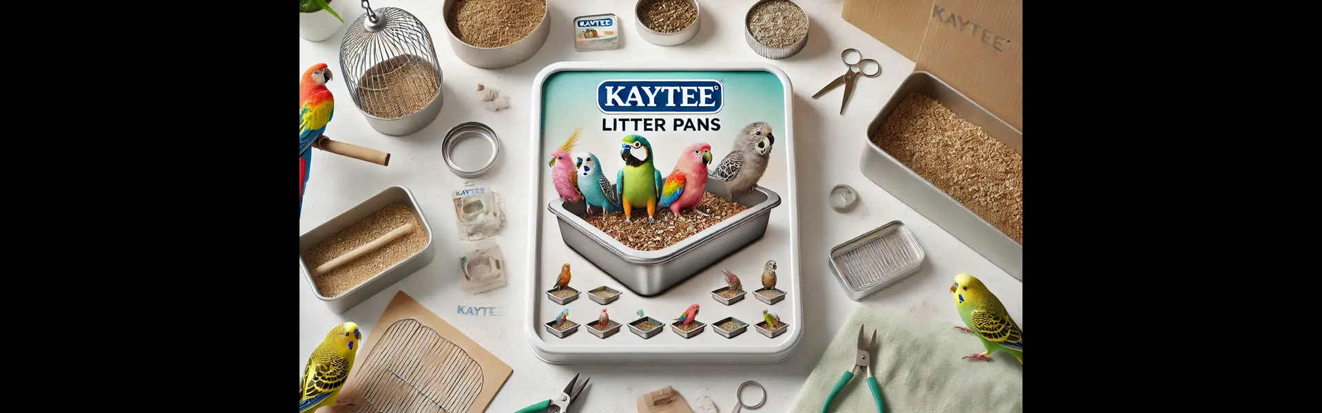 DALL·E 2024-10-23 18.34.35 - A rectangular image showcasing Kaytee Litter Pans for birds. The image features multiple litter pans in various sizes and colors, highlighting their d (1)